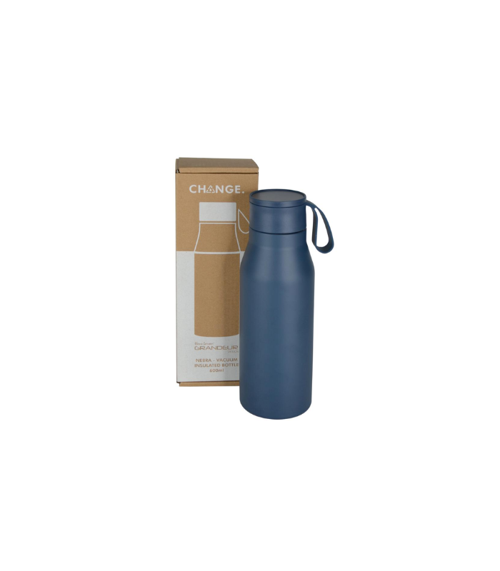 R-NEBRA - CHANGE Collection Recycled Stainless Steel Vacuum Bottle with Loop - Navy Blue - Image 5
