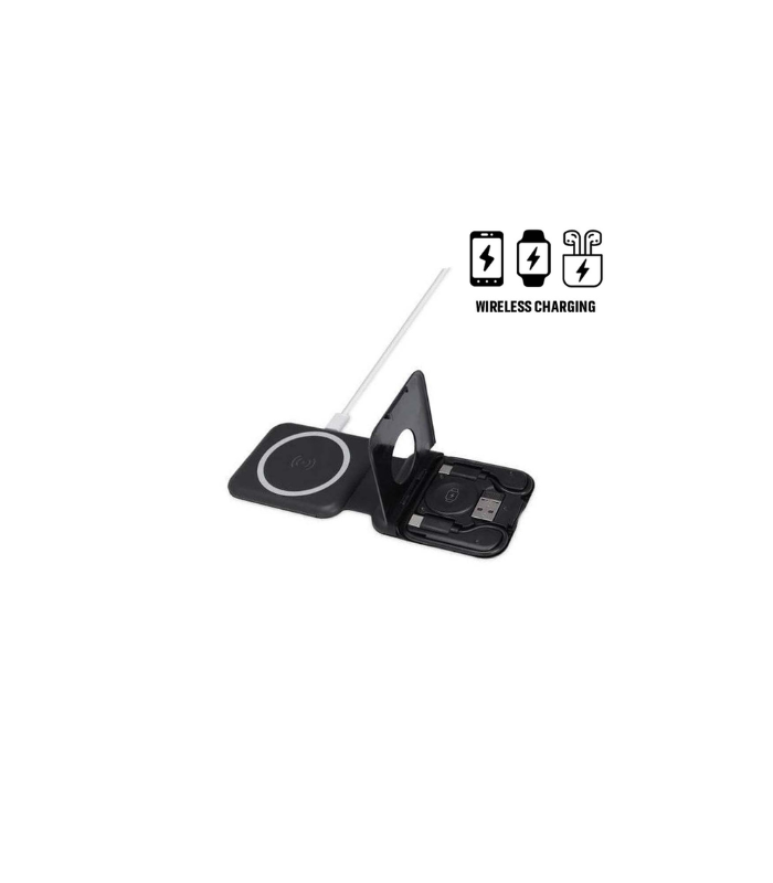 TURIN - @memorii Foldable 2-in-1 Wireless Charger and Multicable Set - Black
