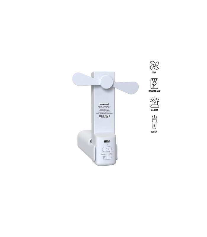ZEPHYR - @memorii 4-in-1 Fan Powerbank, Safety Alarm & Torch - White