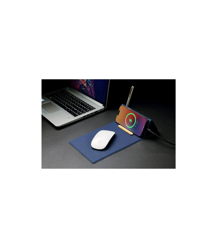 BLACE - CHANGE ZERO Recycled PU 15W Wireless Mousepad & Desk Organizer - Navy Blue - Image 9