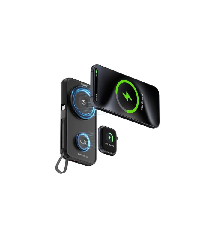 ROTTERDAM - @memorii® 10,000mAh Universal Wireless Powerbank with inbuilt cables - Black - Image 4