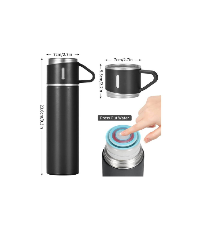SAFFLE - Giftology Family Set of Vacuum Flask & Two Cups - Black - Image 8