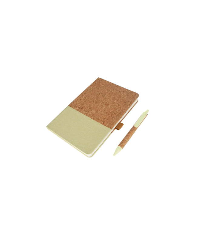 BORSA - eco-neutral A5 Cork Fabric Hard Cover Notebook and Pen Set - Green