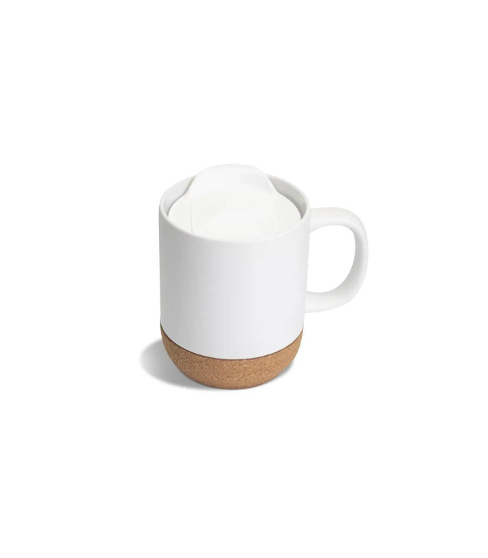 LUCCA - Giftology Ceramic Mug with Cork and Lid - White - Image 4