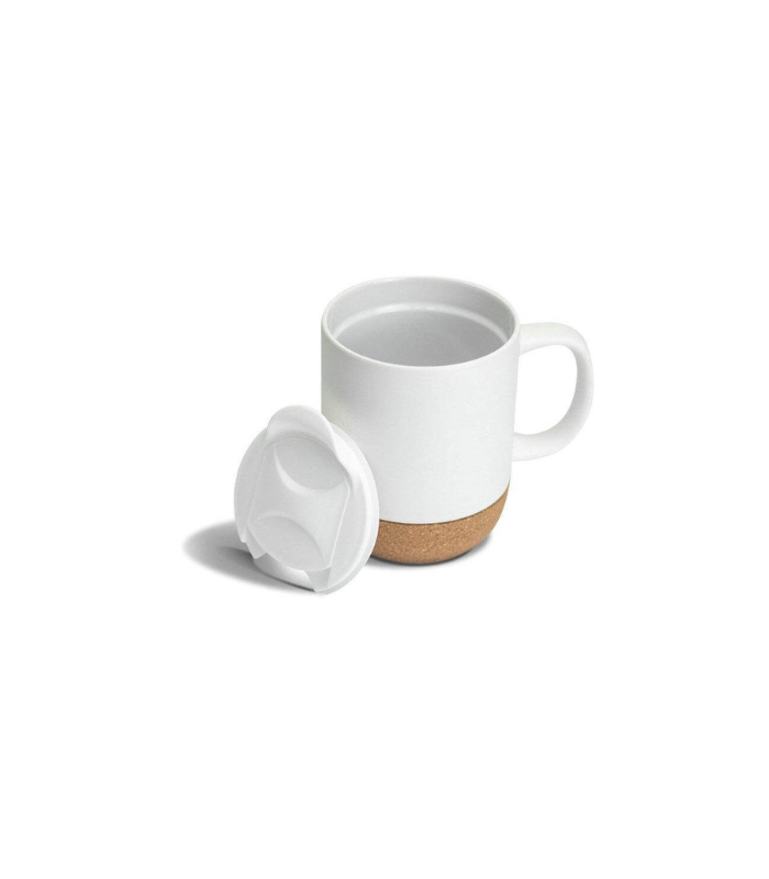 LUCCA - Giftology Ceramic Mug with Cork and Lid - White - Image 3