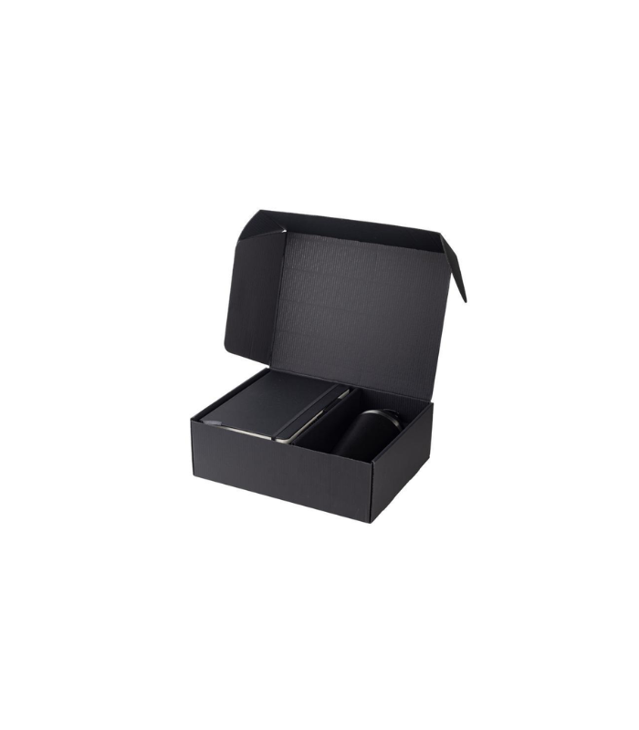 KOKSI - Giftology Set of Double Walled Tumbler, A5 Notebook and Pen - Black