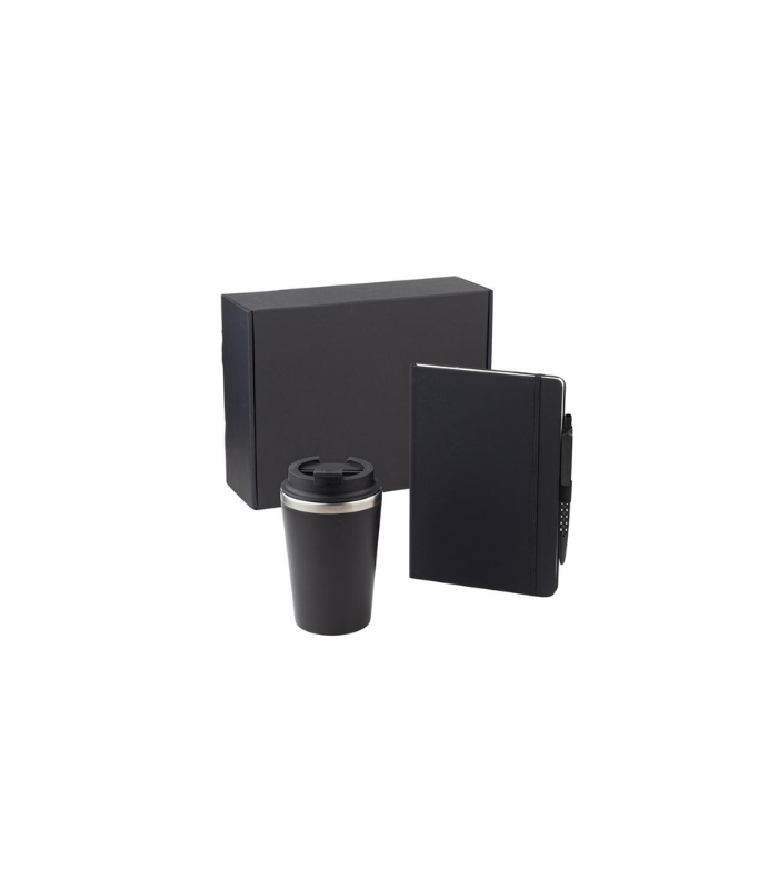 KOKSI - Giftology Set of Double Walled Tumbler, A5 Notebook and Pen - Black