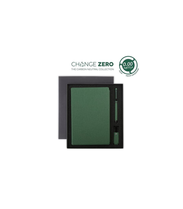 LENZEN-CHANGE-ZERO-Sustainable-Gift-Set-with-Refillable-Notebook-Pen-USB-Keychain-Green