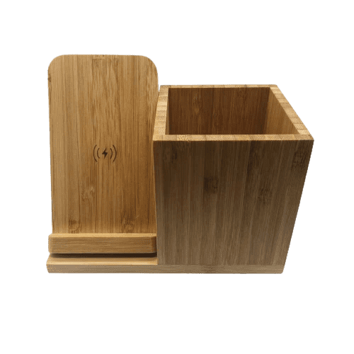 Bamboo pen holder with wireless charger
